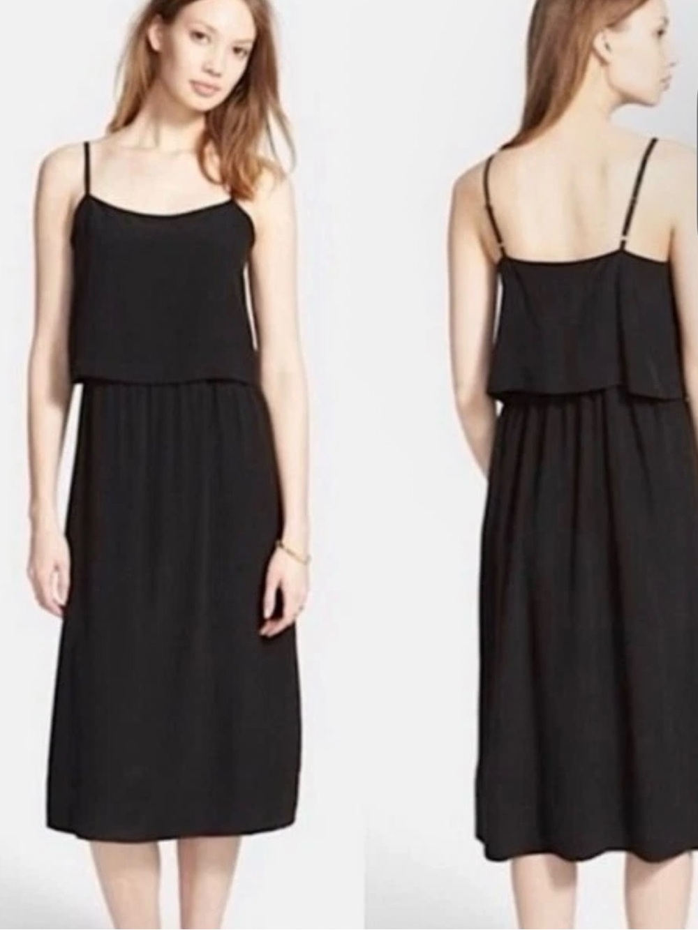 H&M Black Flowy Midi Dress XL Layered Sleeveless Cami Dress Casual Summer